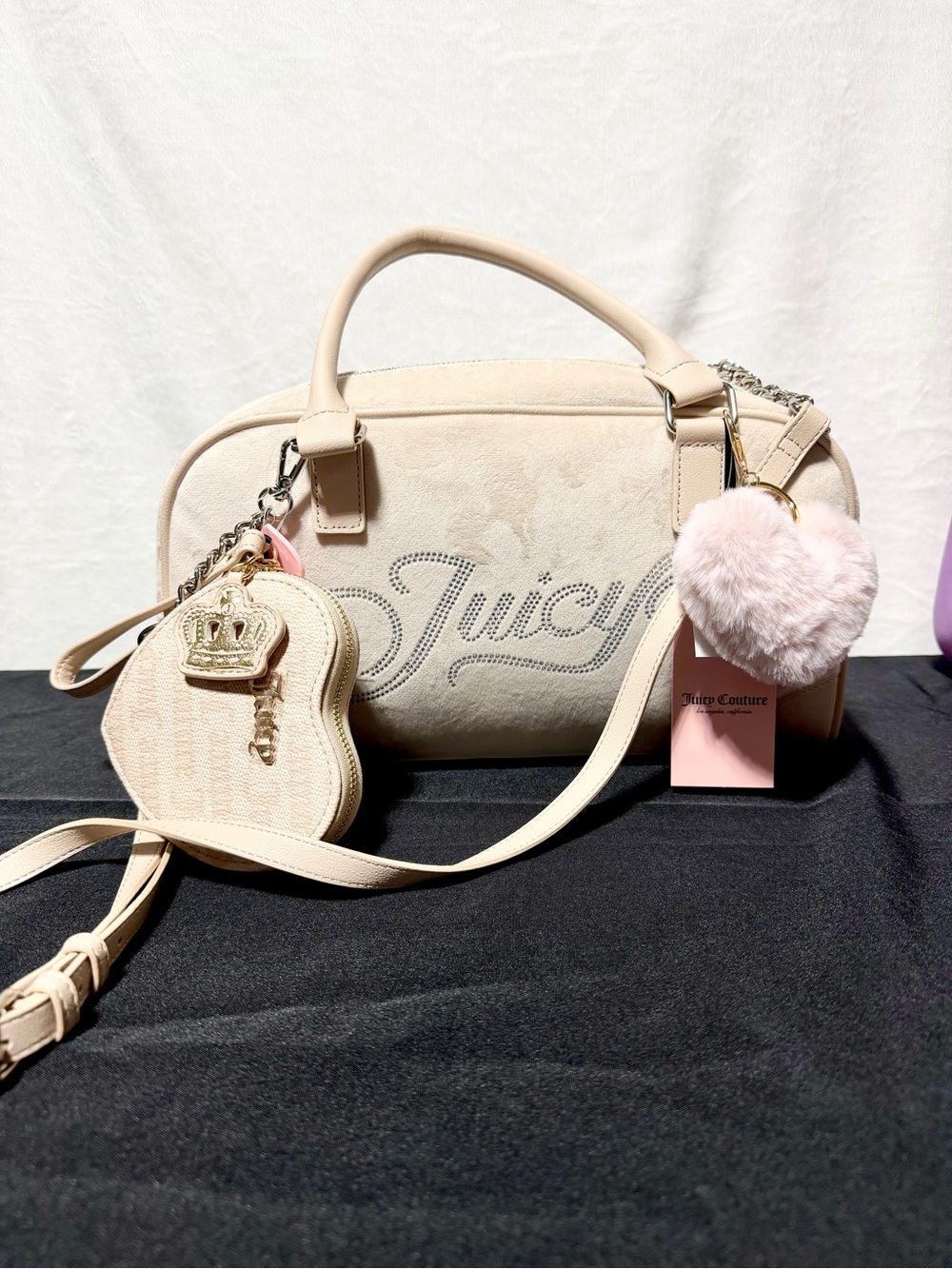 Juicy Couture Pale Pink Suede Shoulder Satchel with Pom Charm